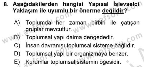 Toplumsal Değişme Kuramları Dersi 2021 - 2022 Yılı (Final) Dönem Sonu Sınav Soruları 8. Soru