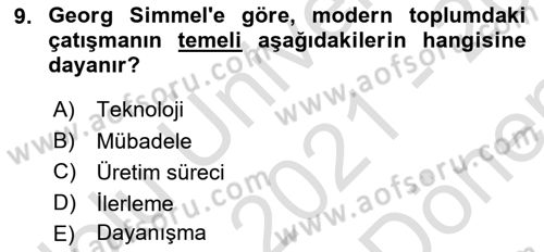 Toplumsal Değişme Kuramları Dersi 2021 - 2022 Yılı (Final) Dönem Sonu Sınav Soruları 9. Soru