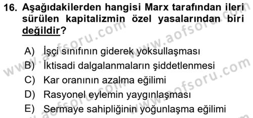Toplumsal Değişme Kuramları Dersi 2021 - 2022 Yılı Yaz Okulu Sınav Soruları 16. Soru