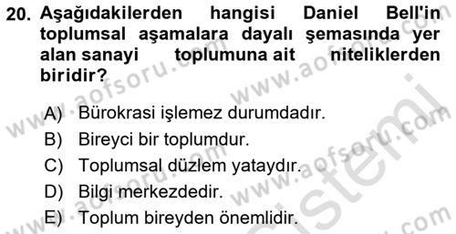 Toplumsal Değişme Kuramları Dersi 2021 - 2022 Yılı Yaz Okulu Sınav Soruları 20. Soru