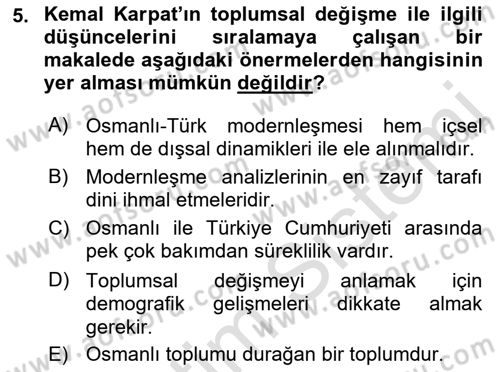 Toplumsal Değişme Kuramları Dersi 2021 - 2022 Yılı Yaz Okulu Sınav Soruları 5. Soru