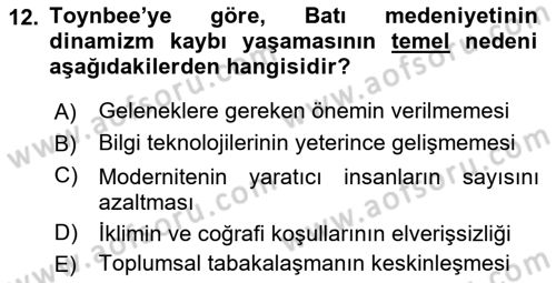 Toplumsal Değişme Kuramları Dersi Ara Sınavı Deneme Sınav Soruları 12. Soru
