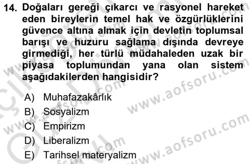 Toplumsal Değişme Kuramları Dersi Ara Sınavı Deneme Sınav Soruları 14. Soru