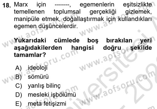 Toplumsal Değişme Kuramları Dersi 2022 - 2023 Yılı (Vize) Ara Sınav Soruları 18. Soru