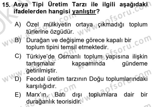 Toplumsal Değişme Kuramları Dersi 2022 - 2023 Yılı Yaz Okulu Sınav Soruları 15. Soru