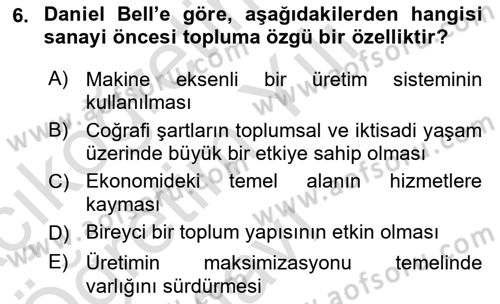 Toplumsal Değişme Kuramları Dersi 2022 - 2023 Yılı Yaz Okulu Sınavı 6. Soru