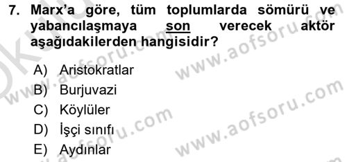 Toplumsal Değişme Kuramları Dersi 2022 - 2023 Yılı Yaz Okulu Sınav Soruları 7. Soru
