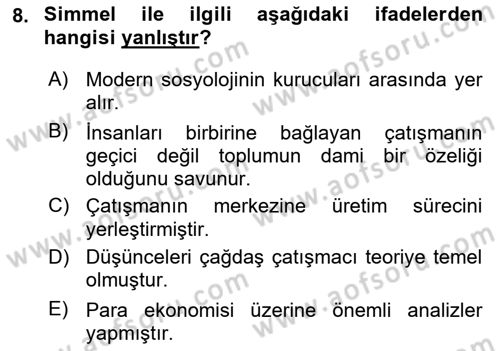Toplumsal Değişme Kuramları Dersi 2022 - 2023 Yılı Yaz Okulu Sınav Soruları 8. Soru