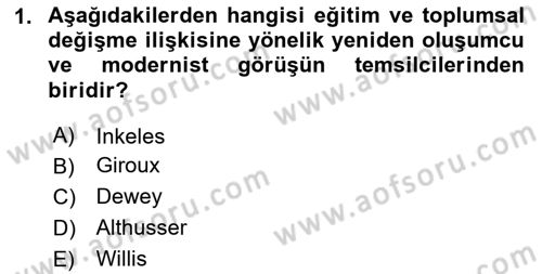 Toplumsal Değişme Kuramları Dersi 2024 - 2025 Yılı (Vize) Ara Sınav Soruları 1. Soru