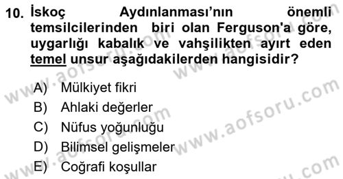 Toplumsal Değişme Kuramları Dersi Ara Sınavı Deneme Sınav Soruları 10. Soru