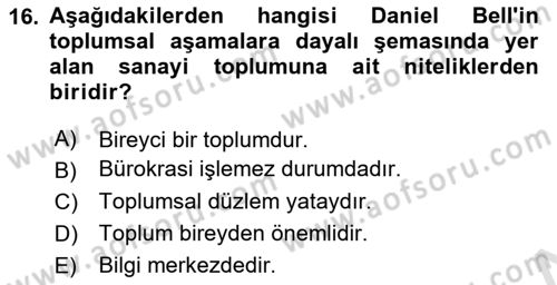Toplumsal Değişme Kuramları Dersi Ara Sınavı Deneme Sınav Soruları 16. Soru