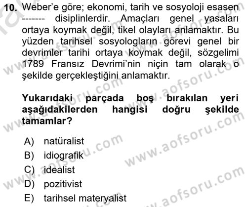 Toplumsal Değişme Kuramları Dersi 2024 - 2025 Yılı (Final) Dönem Sonu Sınav Soruları 10. Soru