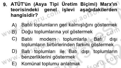 Toplumsal Değişme Kuramları Dersi 2024 - 2025 Yılı (Final) Dönem Sonu Sınav Soruları 9. Soru