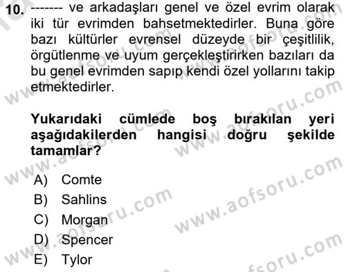 Toplumsal Değişme Kuramları Dersi 2024 - 2025 Yılı Yaz Okulu Sınav Soruları 10. Soru