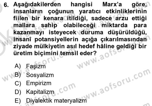 Toplumsal Değişme Kuramları Dersi 2024 - 2025 Yılı Yaz Okulu Sınav Soruları 6. Soru
