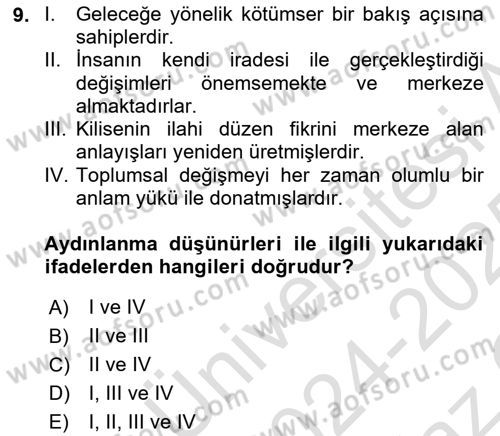 Toplumsal Değişme Kuramları Dersi 2024 - 2025 Yılı Yaz Okulu Sınav Soruları 9. Soru