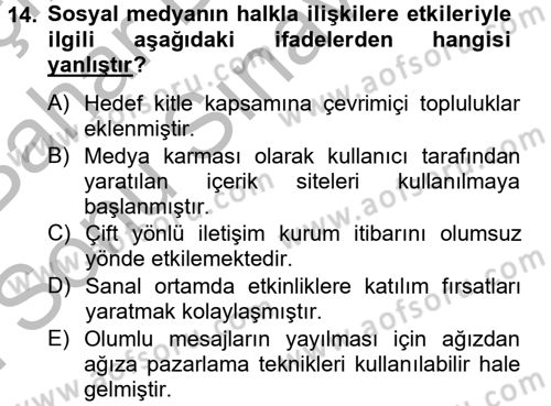 Sosyal Medya Dersi 2012 - 2013 Yılı (Final) Dönem Sonu Sınav Soruları 14. Soru