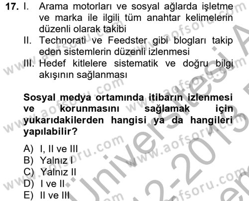 Sosyal Medya Dersi 2012 - 2013 Yılı (Final) Dönem Sonu Sınav Soruları 17. Soru