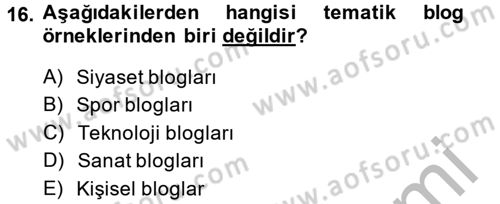 Sosyal Medya Dersi 2013 - 2014 Yılı (Vize) Ara Sınav Soruları 16. Soru