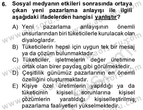 Sosyal Medya Dersi 2013 - 2014 Yılı Tek Ders Sınav Soruları 6. Soru