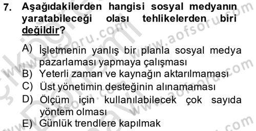 Sosyal Medya Dersi 2013 - 2014 Yılı Tek Ders Sınav Soruları 7. Soru