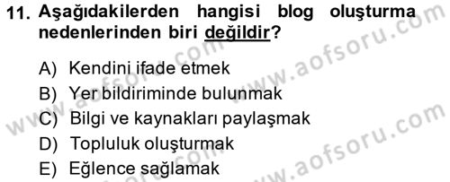 Sosyal Medya Dersi 2014 - 2015 Yılı (Final) Dönem Sonu Sınav Soruları 11. Soru
