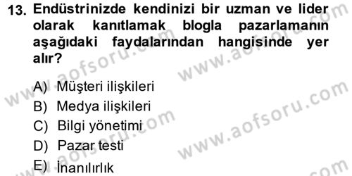 Sosyal Medya Dersi 2014 - 2015 Yılı (Final) Dönem Sonu Sınav Soruları 13. Soru