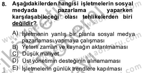 Sosyal Medya Dersi 2014 - 2015 Yılı (Final) Dönem Sonu Sınav Soruları 8. Soru