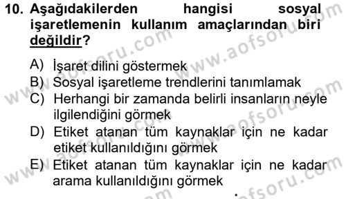 Sosyal Medya Dersi 2014 - 2015 Yılı Tek Ders Sınav Soruları 10. Soru