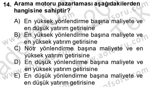 Sosyal Medya Dersi 2014 - 2015 Yılı Tek Ders Sınav Soruları 14. Soru