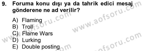 Sosyal Medya Dersi 2014 - 2015 Yılı Tek Ders Sınav Soruları 9. Soru