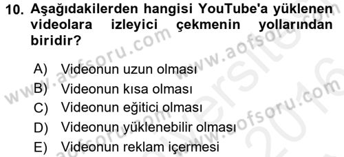 Sosyal Medya Dersi 2015 - 2016 Yılı (Vize) Ara Sınav Soruları 10. Soru