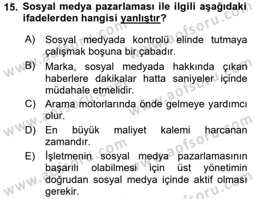 Sosyal Medya Dersi 2015 - 2016 Yılı (Vize) Ara Sınav Soruları 15. Soru