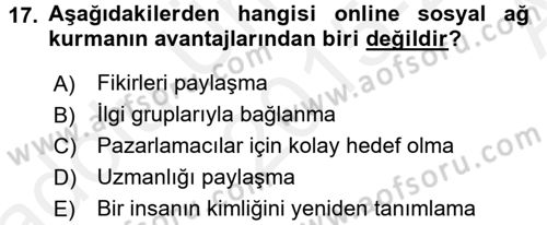 Sosyal Medya Dersi 2015 - 2016 Yılı (Vize) Ara Sınav Soruları 17. Soru