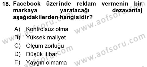 Sosyal Medya Dersi 2015 - 2016 Yılı (Vize) Ara Sınav Soruları 18. Soru