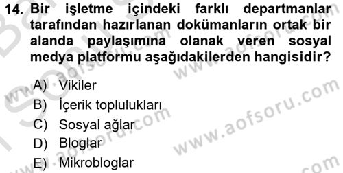 Sosyal Medya Dersi 2015 - 2016 Yılı (Final) Dönem Sonu Sınav Soruları 14. Soru