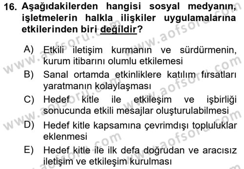Sosyal Medya Dersi 2015 - 2016 Yılı (Final) Dönem Sonu Sınav Soruları 16. Soru
