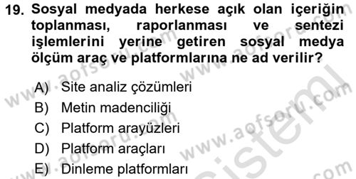 Sosyal Medya Dersi 2015 - 2016 Yılı (Final) Dönem Sonu Sınav Soruları 19. Soru