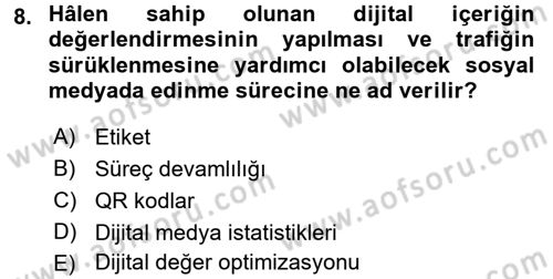 Sosyal Medya Dersi 2015 - 2016 Yılı (Final) Dönem Sonu Sınav Soruları 8. Soru