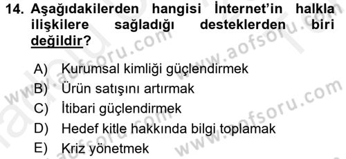 Sosyal Medya Dersi 2015 - 2016 Yılı Tek Ders Sınav Soruları 14. Soru