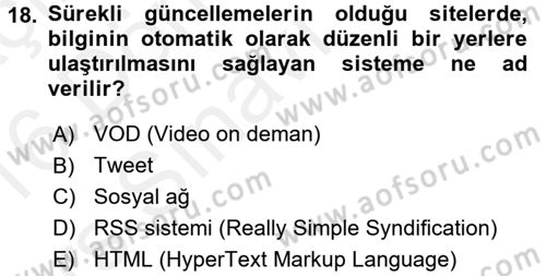 Sosyal Medya Dersi 2015 - 2016 Yılı Tek Ders Sınav Soruları 18. Soru