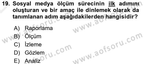 Sosyal Medya Dersi 2015 - 2016 Yılı Tek Ders Sınav Soruları 19. Soru