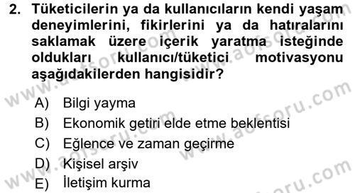 Sosyal Medya Dersi 2015 - 2016 Yılı Tek Ders Sınav Soruları 2. Soru