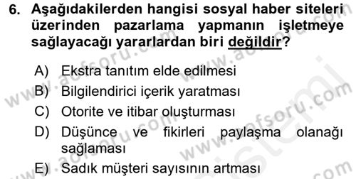 Sosyal Medya Dersi 2015 - 2016 Yılı Tek Ders Sınav Soruları 6. Soru