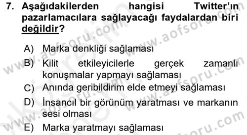 Sosyal Medya Dersi 2015 - 2016 Yılı Tek Ders Sınav Soruları 7. Soru