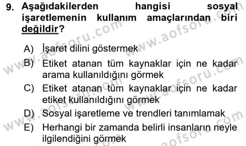 Sosyal Medya Dersi 2015 - 2016 Yılı Tek Ders Sınav Soruları 9. Soru