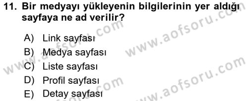 Sosyal Medya Dersi 2016 - 2017 Yılı 3 Ders Sınav Soruları 11. Soru