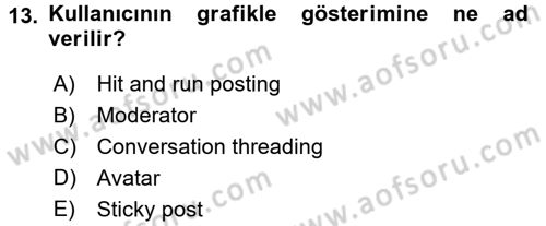 Sosyal Medya Dersi 2016 - 2017 Yılı 3 Ders Sınav Soruları 13. Soru