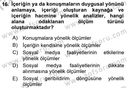 Sosyal Medya Dersi 2016 - 2017 Yılı 3 Ders Sınav Soruları 16. Soru