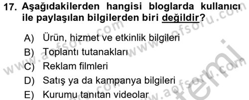 Sosyal Medya Dersi 2016 - 2017 Yılı 3 Ders Sınav Soruları 17. Soru